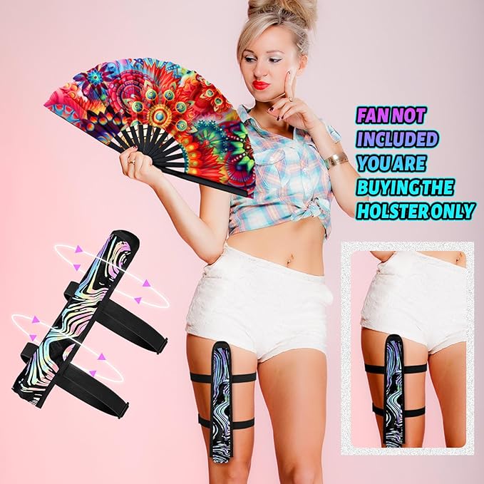Summer Rave Fan Thigh Holster Rave Fan Holder Folding Hand Pouch Foldable Sleeves with Waist Belt for Thigh Party