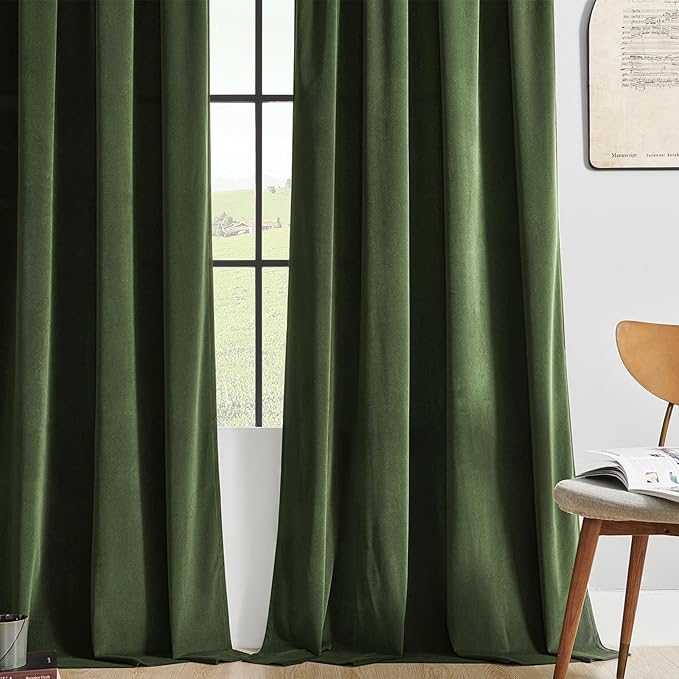 Joydeco Customized Velvet Curtains for Bedroom & Living Room, Heavy Duty Luxury Thermal Insulated Olive Green Velvet Curtains Rod Pocket 1 Panel, Custom Size