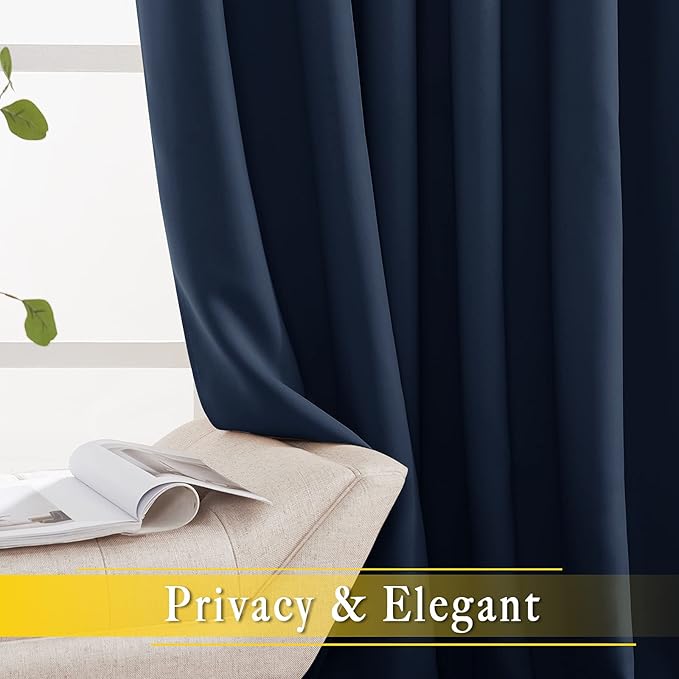 NICETOWN Blackout Navy Blue Curtain 102 inches Long, Grommet Thermal Insulated Room Divider Drape Extra Wide Window Treatment for Sliding Glass Door/Living Room, W80 x L102, 1 Panel