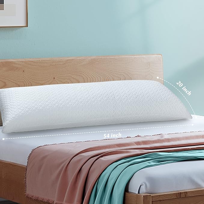 Extra Thick Body Pillow Memory Foam – Long Pillow for Adults – Thicker Inner Case – Soft & Cooling Double Pillowcases, 20 x 54 inches