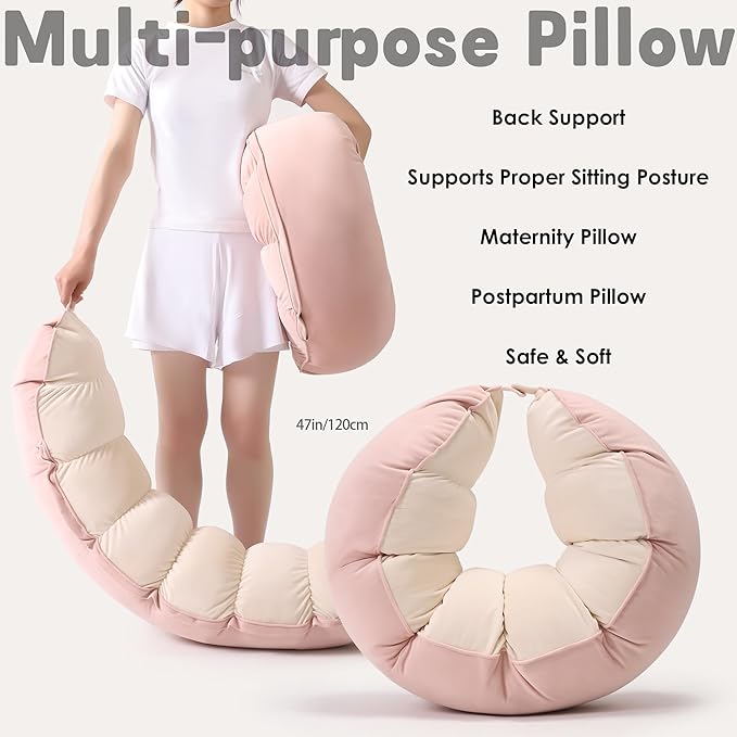 Peallow(Pat. Pend) – Long Round Body Pillow for Adults, Bolster Pillow for Sleeping, Soft and Supportive Pillow for Sleeping & Lumbar Support,Blush Pink