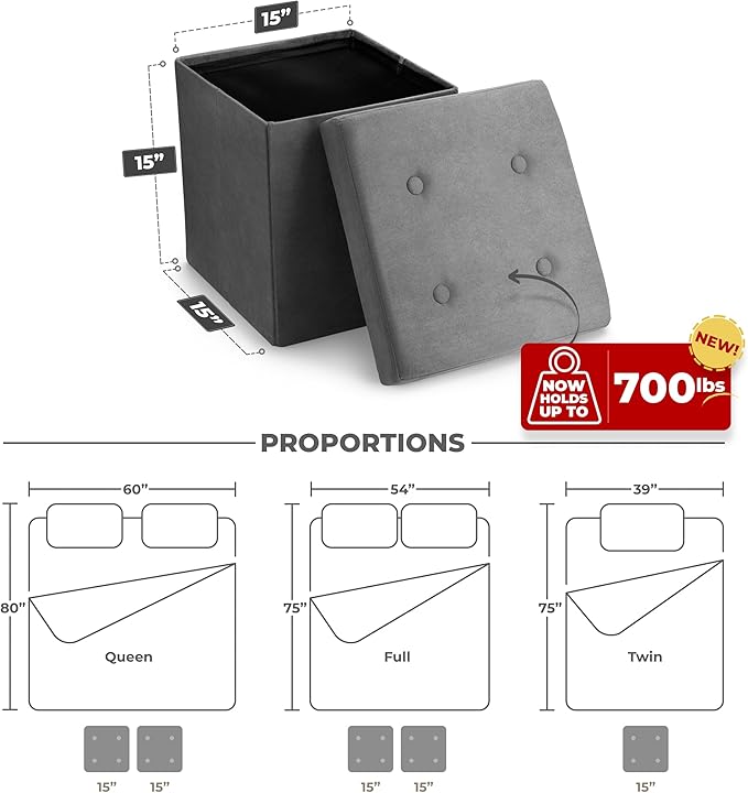 Sorbus Storage Ottoman Bench – Collapsible/Folding Bench Chest with Cover – Perfect Shoe Chest, Hope Chest, Pouffe Ottoman, Seat, Foot Rest, – Contemporary Faux Suede (Gray)