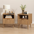CARPETNAL Fluted Nightstand Set of 2, Walnut Bedside Table with Drawer and Storage Shelf, Wood End Table Mid Century Night Stands for Bedroom Living Room