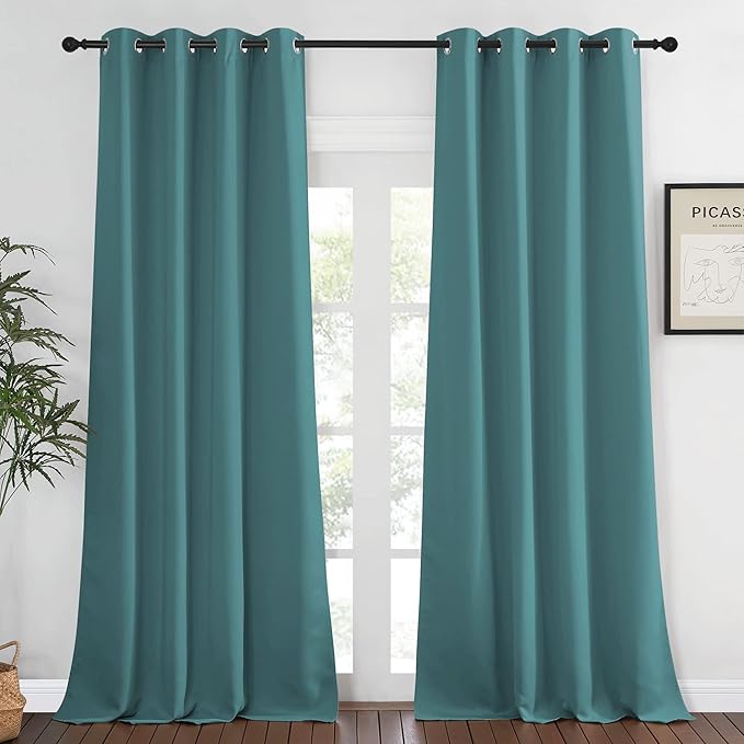 NICETOWN Patio Glass Door Panel - (52 inches Wide x 108 inches Long, Sea Teal, 1 Panel) Blackout Curtain for Bedroom/Living Room, Privacy Panel Drape for Dining Room and Guest Room
