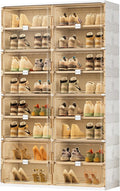 JEKO&JEKO 8 Tiers Foldable Shoe Rack Organizer Cabinet for Closet Entryway, Large Collapsible Shoe Storage Box with Magnetic Doors Fits Up to 32 Pairs (White)
