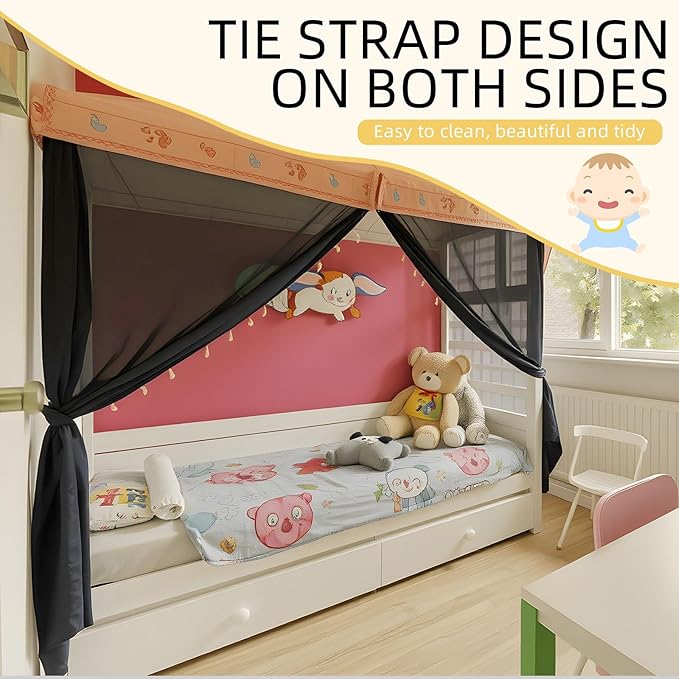 4 Corners Mosquito Net for Mosquiteros para Camas Bed Canopies Netting Bed Drapes Rectangular Mosquito Mesh for Camping Home Outdoor Travel(Black,L75 X W35.5 X H59 Inch,1 Opening)