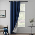Navy Blue 3-in-1 Heavy Soundproof Curtains Full Blackout Curtains for Bedroom Energy Saving Winter Drapes Grommet Thermal Insulation Room Divider Drapes for Living Room (1 Panel, Navy Blue, 50" x 96")