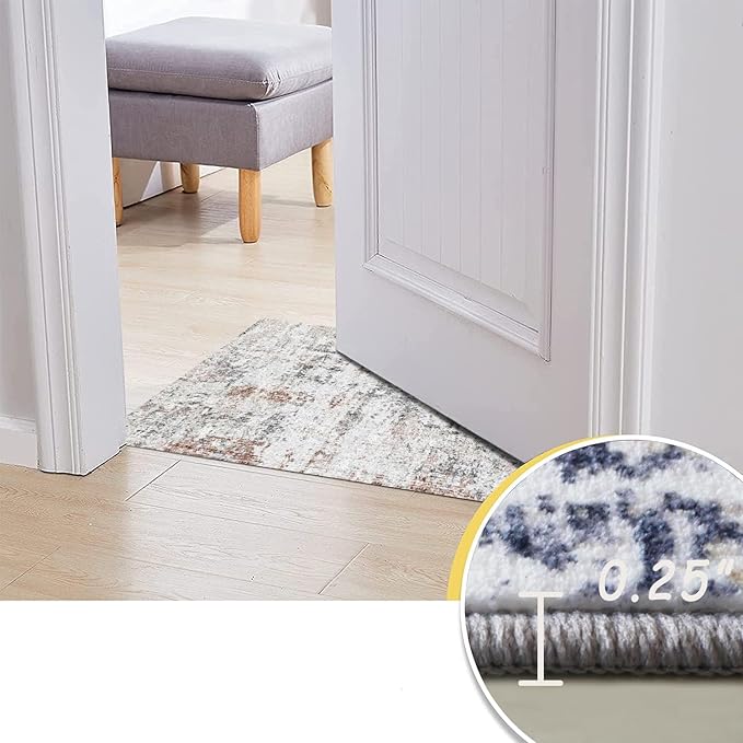 vivorug 9x12 Area Rugs for Living Room, Non Slip Machine Washable Modern Abstract Rug, Ultra-Thin Lightweight Large Area Rug for Bedroom, Dining Room, Low Pile Brown Black White