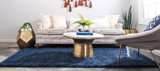Unique Loom Solid Shag Collection Area Rug (10' x 13' 11" Rectangle, Sapphire Blue/ Navy Blue)