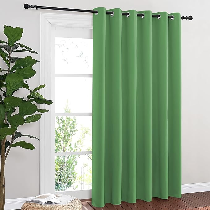 NICETOWN Blackout Sliding Door Curtains 84 Inch Length, Extra Wide Room Divider Grommet Energy Saving Thermal Insulated Curtain for Patio Door Window(W80 x L84, 1 Panel, Froest Green)