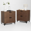 Royal Windsor Small Fluted Nightstand Set of 2 with 2 Drawers, Side End Table, Small Accent Storage Cabinet,Modern Night Stand Bedside Table for Bedroom Full Size Bed, Brown