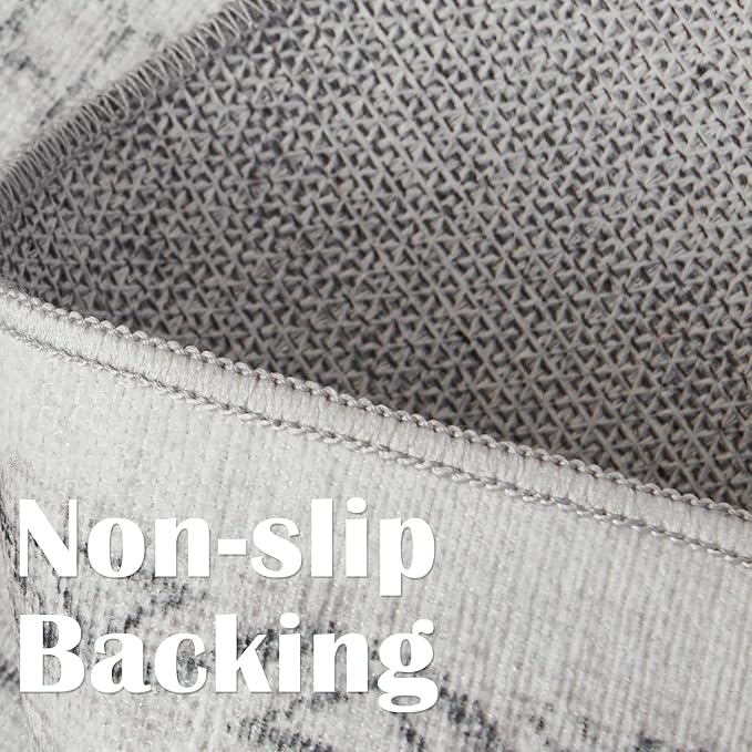 jinchan 9x12 Machine Washable Area Rugs for Living Room - Vintage Floral Stain Resistant Low Pile Ultra-Thin Non Slip Accent Rug for Bedroom Kitchen Dining Room Home Office (9x12ft,Grey)