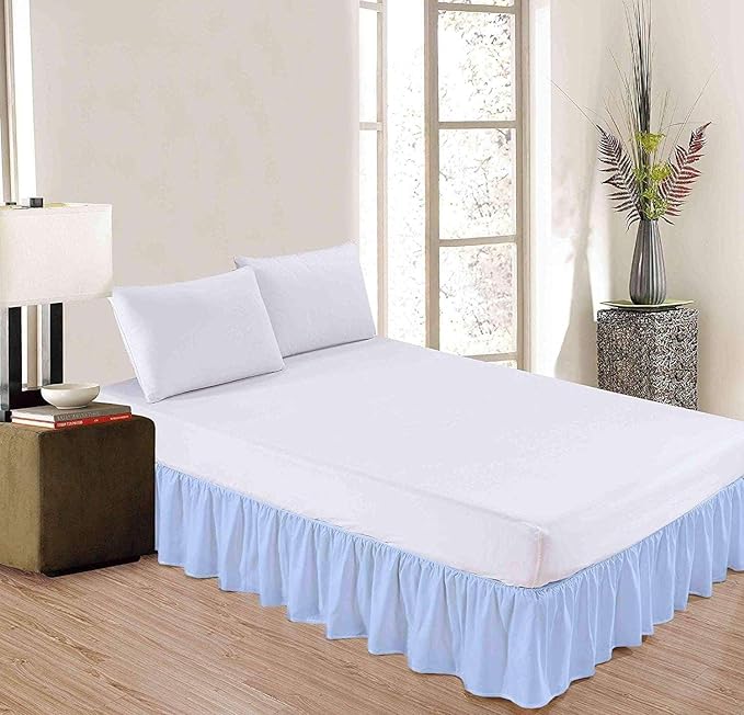 Light Blue Solid Ruffled Bed Skirt Twin XL-24 Inch Drop Split Corner, Microfiber Bedskirt with Platform Three Sided Coverage