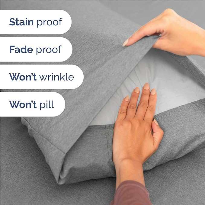 Split King 7 Piece Sheet Set - Cooling & Breathable - Hotel Luxury Bedding Includes Fitted Sheets for Women, Men, Kids & Teens - 1 Flat, 2 Fitted Sheets, 4 Pillowcases w/Deep Pockets - Heathered Grey