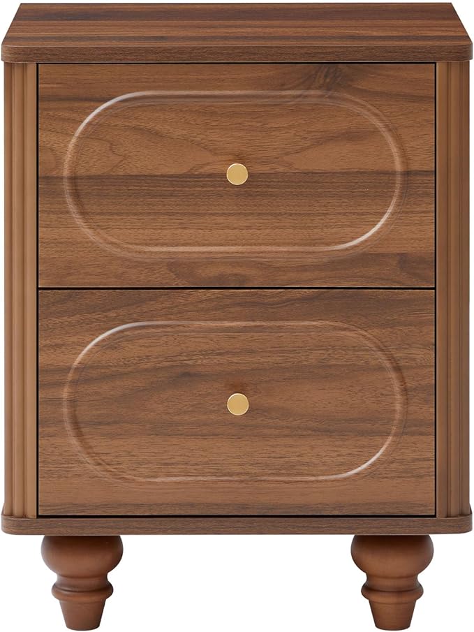 ORRD 2 Drawer Fluted Mini Small Dresser for Bedroom Set of 2, Mid Century Modern Nightstand Bedside End Table, Wood Storage Dresser Organizer for Bedroom Living Room, Walnut