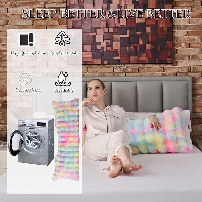 Full Body Pillow 20x54 Inch,Memory Foam Pregnancy Pillow for Side Sleepers,Orthopedic Back Support Maternity Pillow for Women (with Removable Cover)-Rainbow