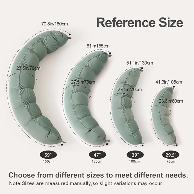 Peallow(Pat. Pend) – Long Round Body Pillow for Adults, Bolster Pillow for Sleeping, Soft and Supportive Pillow for Sleeping & Lumbar Support(Willow Green,59")