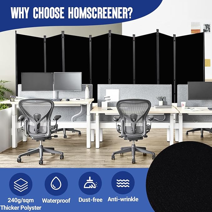 Room Divider and Folding Privacy Screens 8 Panel, 14.67 Ft Wide Partition Room Dividers, Portable Room Divider Panel for Room Separtition, Large Wall Dividers for Room, Office, School,Studio Black