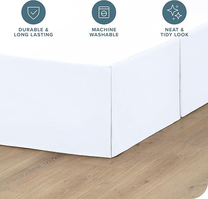 Bare Home California King Bed Skirt - 15-Inch Tailored Drop Easy Fit - Bed Skirt for Cal King Beds - Center & Corner Pleats (Cal King, White)