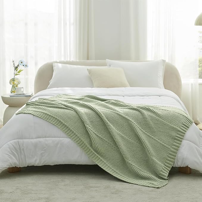 Amélie Home Chevron Chenille Knit Throw Blanket for Couch, Cozy Texture Decorative Soft Blanket for Sofa & Chair, 60"x80", Sage Green