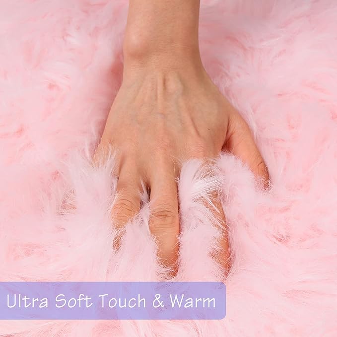 duduta Pink Faux Sheepskin Fur Rug 3x5 ft, Fluffy Shag Girls Bedroom Dorm Nursery Playroom Carpet Rug Non Slip Washable