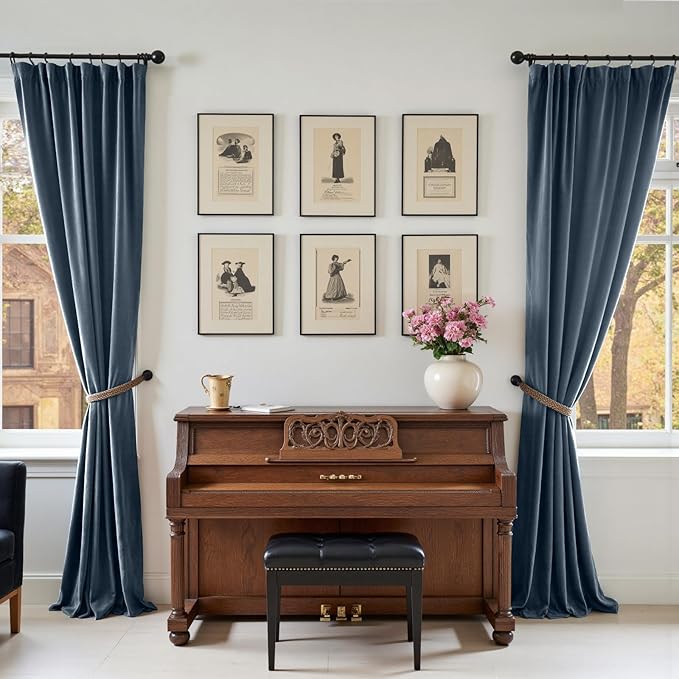 Lazzzy Velvet Blackout Curtains Thermal Insulated Room Window Drapes Super Soft Luxury Curtains for Living Room Bedroom Rod Pocket 2 Panels, Dark Slate, 52" W x 90" L