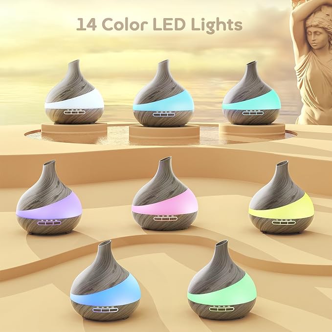 HJTHJT 500ML Essential Oil Diffuser: Aroma Diffuser with Remote Control for Hotel Spa Yoga Room - Humidifiers for Bedroom with 14 Colors LED Night Light for Kids/Women Home Relaxation