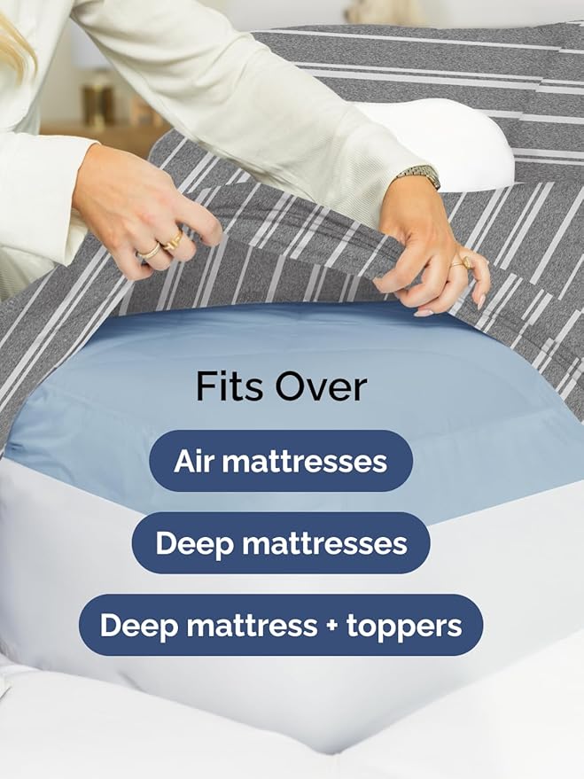 Extra Deep King Sheet Set - 6 Piece Breathable and Cooling Sheets - Hotel Luxury Bed Sheets Set - Easy Fit - Soft, Wrinkle Free and Comfy Sheets Set - Grey Striped Sheet Set with Extra Deep Pockets