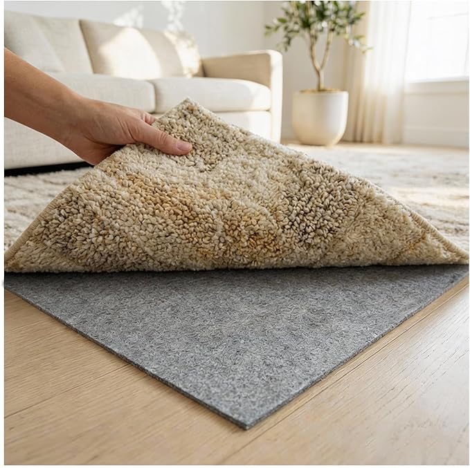 Felt Rug Pad with Gripper Dots, 2x6 Ft Non-Slip Rug Underpad with PVC Backing, 1/6" Thick Cushioned Carpet Pad Gripper for Hardwood Floors, Vinyl & Tile, Under Rug Padding Floor Protection
