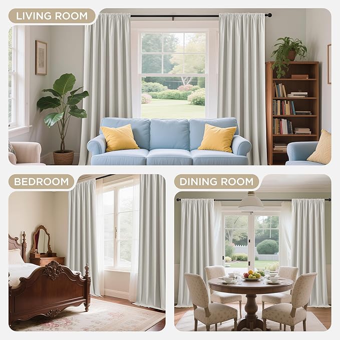 Joydeco White 100% Blackout Curtains 108 Inch 2 Panels, Luxury Thermal White Velvet Curtains for Bedroom Living Room, Soundproof Blackout Window Drapes, Grommet Top (52W x 108L)