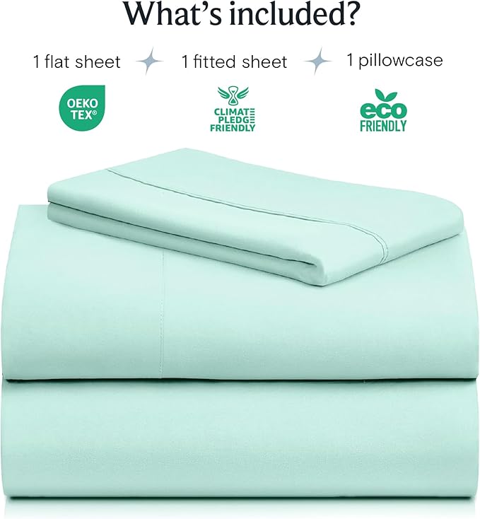 LuxClub 3 PC Twin Sheet Set, Deep Pockets Wrinkle Free Cooling Bed Sheets Hotel Bedding for Women, Men, Kids & Teens, Includes 1 Fitted Sheet, 1 Flat Sheet and 1 Pillowcase-Silky Soft Aquamarine