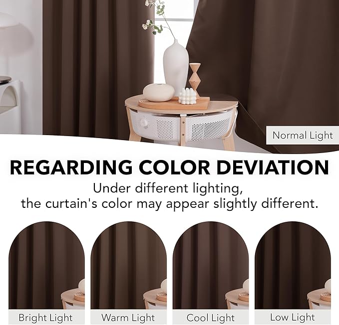 Deconovo Blackout Curtains, Thermal Insulated, W52 x L95 2 Panels, Back Tab, Machine Washable, Room-Darkening Drapes for Bedroom/Living Room Chocolate