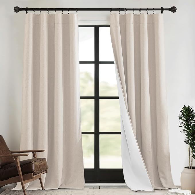 RYB HOME 4 in 1 Set Dust Filter - Soundproof - Blackout - Insulating, Energy Efficiency Linen Curtains for Kids Bedroom Living Room Divider Apartment Hotel Office Theatre, Taupe, W 52 x L 84, 2 Pcs