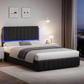 Full Size Bed Frame with LED Lights, Faux Leather Upholstered Platform Bed with Headboard and Wooden Slats Support, No Box Spring Needed, Noise-Free, Easy Assembly, Black