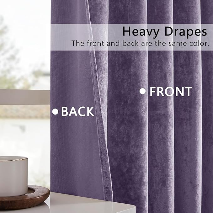 SMILETIME Lilac Purple Crushed Velvet Curtains 52x84 inch Luxurious Thermal Insulated Soundproof Drapes for Living Room Bedroom Office Soft and Durable Light-Filtering Window Treatments, 2 Panels