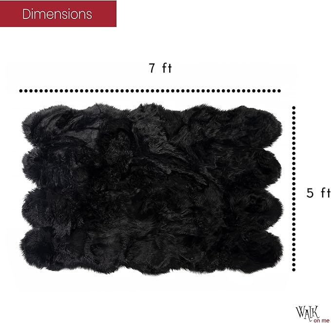 Silky Soft Faux Fur Rug, 5 ft. x 7 ft. Black Fluffy and Shaggy Sheepskin Area Carpet for Living Rooms, Bedroom, Kid's Room, or Nursery, Home Décor Accent, Machine Washable with Non-Slip Backing