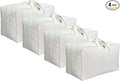 Soft Large Canvas Comforter Storage Bags with Four Carrying Handles and Clear Window, Closet Organizer for Clothing, Blankets Sheets Pillows and Bedding, 80L, 4 Pack, White