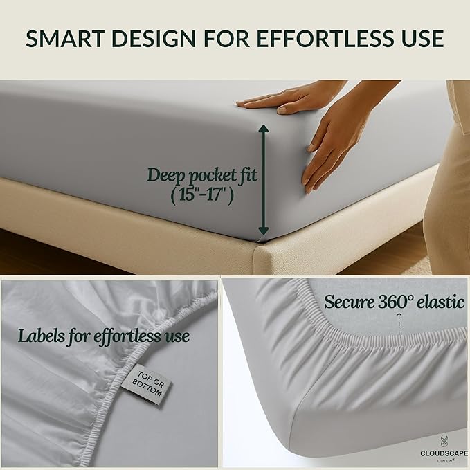 Cloud Scape Linen 100% Egyptian Cotton Sheets Twin Size, 3 Pieces Luxury Bedding Set, 400 Thread Count,Hotel Quality, Silky Soft, Breathable and Durable, Deep Pockets up to 15, Light Grey