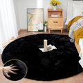 Round Rugs 6ft Faux Rabbit Fur Rug Fluffy Rug for Bedroom Black Faux Fur Machine Washable Area Rugs Living Room Teen Room Home Decor