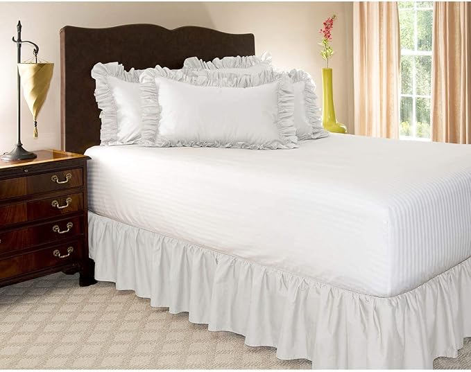 KRISHNA Ruffled Bed Skirt with Split Corners King, 100% Microfiber Hotel Quality, 21 Inch Drop Dust Ruffle Gathered Bedskirt with Platform, 78" x 80", White