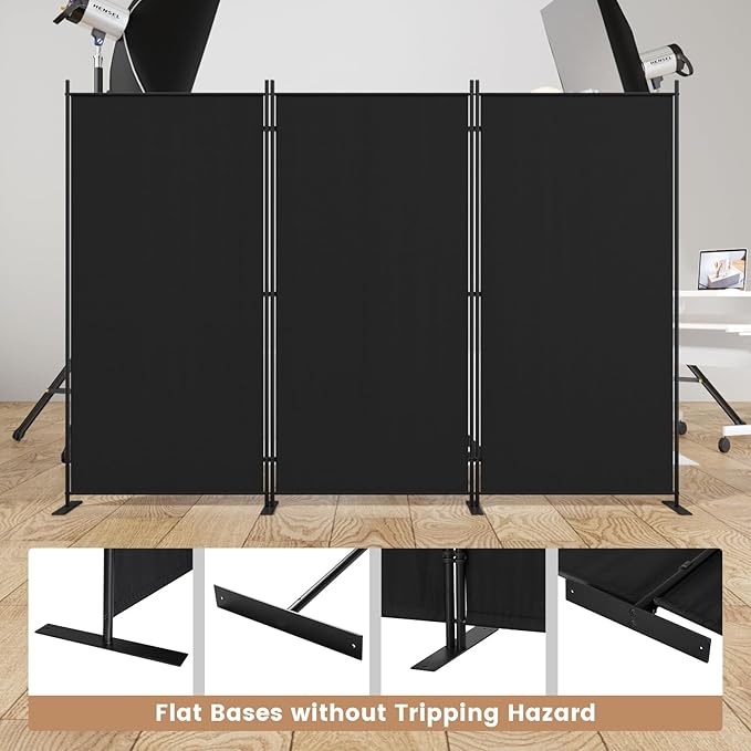C-Hopetree 3 Panels Room Divider, 6 Ft Tall Indoor Folding Privacy Screen, Portable Partition Separator, Freestanding Separation Temporary Wall for Office, Bedroom, 102" W X 71" H, Black