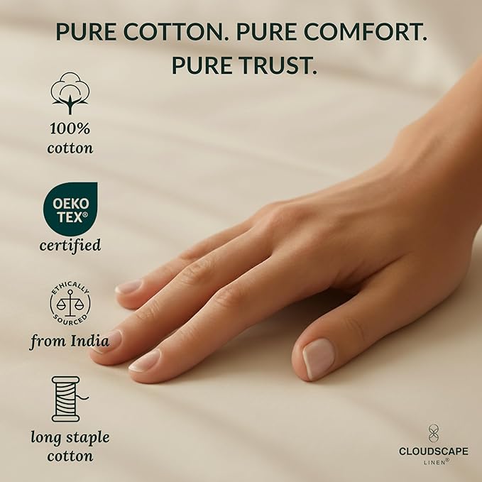 Cloud Scape Linen 100% Egyptian Cotton Split King Sheet Set for Adjustable Bed,400 Thread Count, 5 Pcs Bedding Set, Soft, Breathable and Durable, Deep Pockets up to 17, Ivory