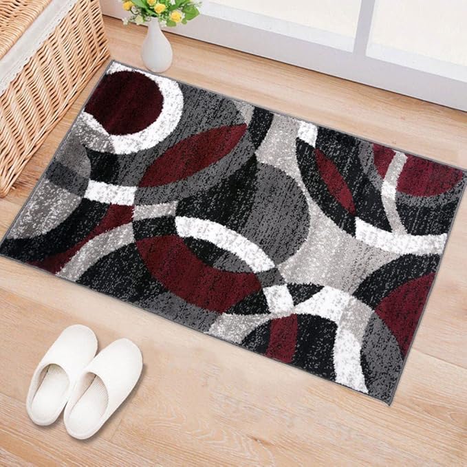 Rugshop Contemporary Abstract Circles Perfect for high Traffic Areas of Your Living Room,Bedroom,Home Office,Kitchen Area Rug 2' x 3' Red