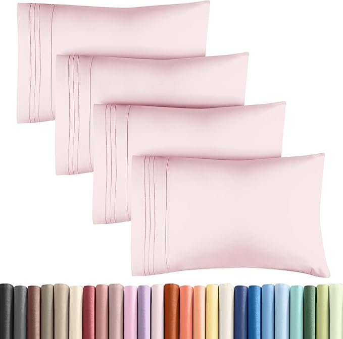 Queen Pillow Cases Set of 4 - Ultra Soft Hotel Quality Pillowcase Covers - Comfy, Cozy & Wrinkle Free - Shrinkage and Fade Resistant - Machine Washable Pillow Protectors - 4 Piece Set - Lavender Pink