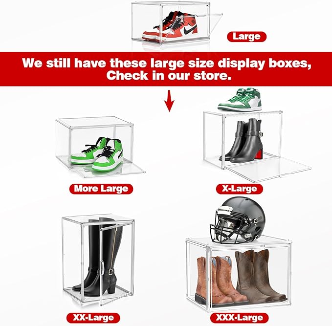 2 Pack Clear Shoe Storage Boxes Stackable Acrylic Shoe Display Case, Large Plastic Shoe Box Sneaker Organizer Purse Organizer with Magnetic Door, Size 12 or 13