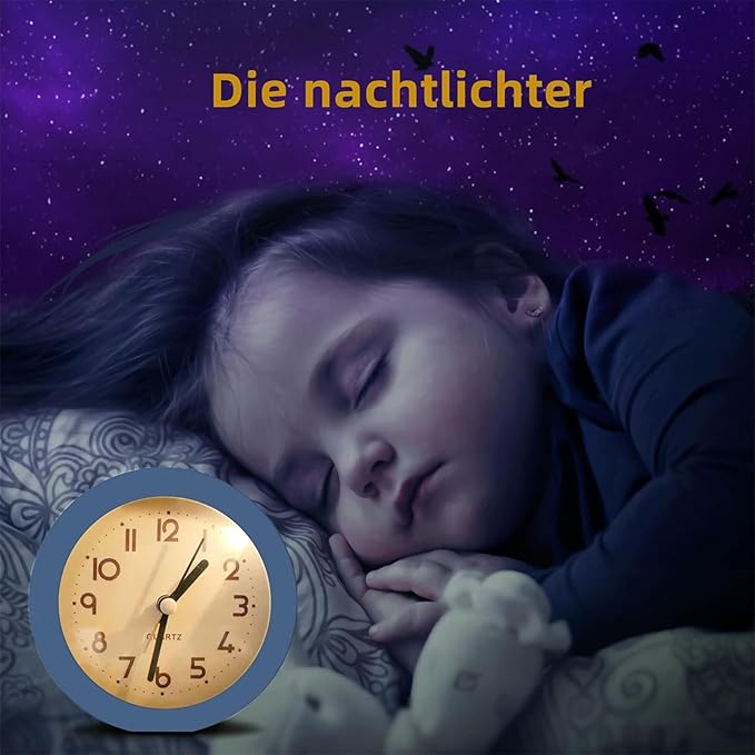 Alarm Clock with Backlight, 4.5 Inches Cute Analog Round Digital Quartz Clock, Non Ticking, Battery Operated ,Frosted Texture, Simply Design for Living Room, Bedroom ,Bedside, Desk Decorative (Blue)