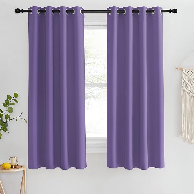 NICETOWN Blackout Short Curtain 63 inches Long for Windows, Thermal Insulated Curtain Grommet Room Darkening Window Treatment for Bedroom/Living Room, 1 Panel, W46 x L63, Lilac Purple