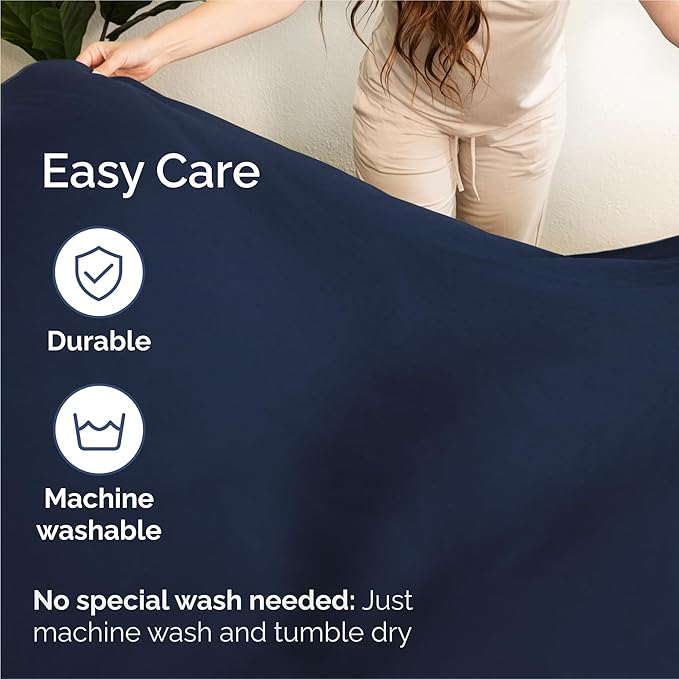 Split King 7 Piece Sheet Set - Cooling & Breathable - Hotel Luxury Bedding, Includes Fitted Sheets for Women, Men, Kids & Teens - 1 Flat, 2 Fitted Sheets, 4 Pillowcases with Deep Pockets - Navy Blue