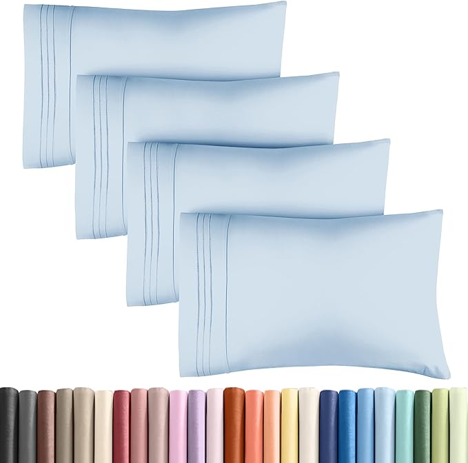 Queen Pillow Cases Set of 4 - Ultra Soft Hotel Quality Pillowcase Covers - Comfy, Cozy & Wrinkle Free - Shrinkage, Stain & Fade Resistant - Machine Washable Pillow Protectors - 4 Piece Set - Sky Blue