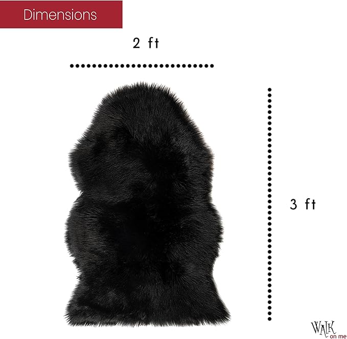 Silky Soft Faux Fur Rug, 2 ft. x 3 ft. Black Fluffy Rug, Sheepskin Area Rug, Shaggy Rug for Living Room, Bedroom, Kid's Room, or Nursery, Home Décor Accent, Machine Washable with Non-Slip Backing
